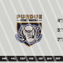 ncaa purdue fort wayne mastodons embroidery file, ncaa logo, ncaa , 3 sizes, 6 formats, ncaa machine embroidery design