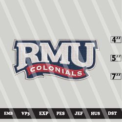 ncaa robert morris colonials embroidery file, ncaa logo, ncaa team, 3 sizes, 6 formats, ncaa machine embroidery design