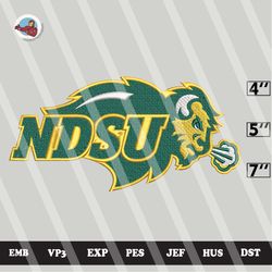 ncaa north dakota state bison embroidery file, ncaa logo, ncaa teams, 3 sizes, 6 formats, ncaa machine embroidery design