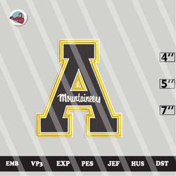 ncaa appalachian state mountaineers embroidery file, ncaa teams, 3 sizes, 6 formats, ncaa machine embroidery design