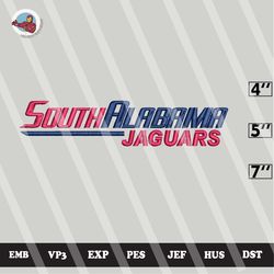 ncaa south alabama jaguars embroidery file, ncaa logo, ncaa teams, 3 sizes, 6 formats, ncaa machine embroidery design 1