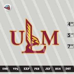 ncaa ul monroe warhawks embroidery file, ncaa logo, ncaa teams, 3 sizes, 6 formats, ncaa machine embroidery design