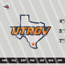 ncaa ut rio grande valley vaqueros embroidery file, ncaa teams, 3 sizes, 6 formats, ncaa machine embroidery design