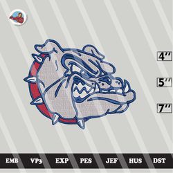 ncaa gonzaga bulldogs embroidery file, ncaa logo, ncaa teams, 3 sizes, 6 formats, ncaa machine embroidery design