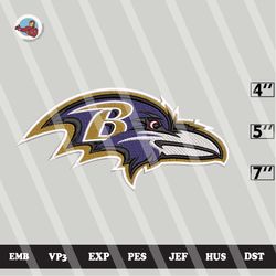 nfl baltimore raven embroidery designs, nlf logo embroidery files, 3 sizes, machine embroidery pattern, digital download