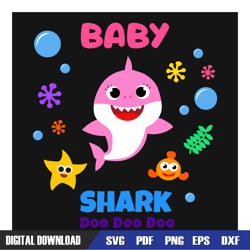 Little Pink Baby Shark Doo Doo SVG, Cartoon SVG, Digital Download