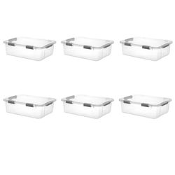 sterilite 40 qt. hingelid storage box plastic, flat gray, set of 6