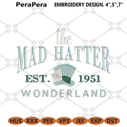 mad hatter hat alice in wonderland inspired machine embroidery design 1