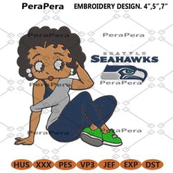seattle seahawks black girl betty boop embroidery design file