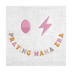 praying mama era retro groovy face mother day embroidery