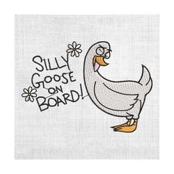 silly goose on board daisy funny duck embroidery design