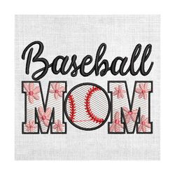 baseball mom floral sport design embroidery