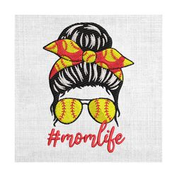 mom life messy bun girl sport baseball embroidery