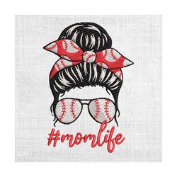 mom life sport messy bun girl softball embroidery