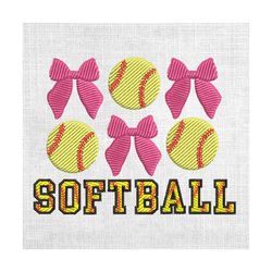 softball and pink bow tie vintage embroidery design