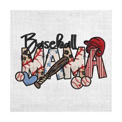 baseball mama sport player doodle embroidery