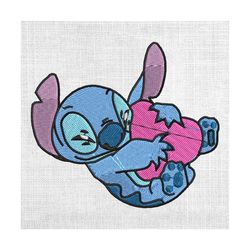 cute stitch holding heart embroidery