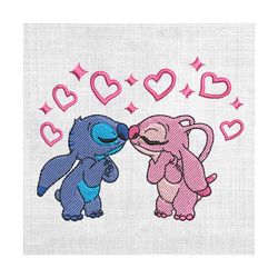 disney love couple stitch and angel embroidery