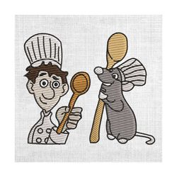 ratatouille and alfredo linguini couple embroidery