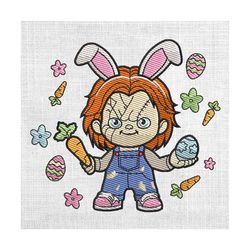 horror chucky doll easter bunny ears embroidery