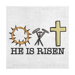 he is risen easter christian faith cross embroidery