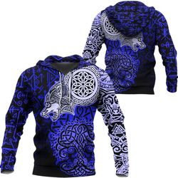 viking hoodie, viking wolf blue h , all over print hoodie zip hoodie fleece hoodi 3d, vikings tattoo hoodie 3d ka157