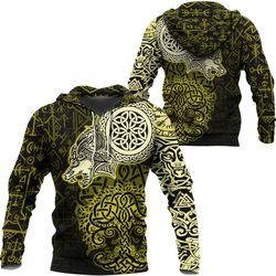 viking hoodie, viking wolf gold hoodie, all over print hoodie zip hoodie fleece hoodi 3d, vikings tattoo hoodie 3d ka170
