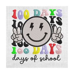 100 days of school peace hand smiley face embroidery