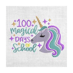 100 days of school glitter cute unicorn embroidery