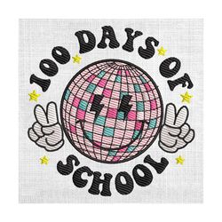 100 days of school disco ball smiley face embroidery