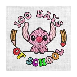 100 days of school pink doll stitch embroidery