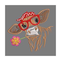 cow in bandana and sunglasses happy school day embroidery