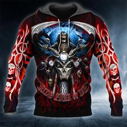 ride free biker skull 3d hoodie, all over print hoodie unisex