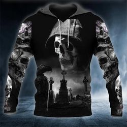 the death hunter skull 3d hoodie, all over print hoodie unisex