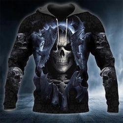 shadow bat grim reaper skull 3d hoodie, all over print hoodie unisex