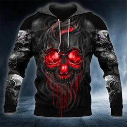 red gold black horrific skull 3d hoodie, all over print hoodie unisex