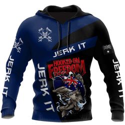 hooked on freedom australia fishing hoodie 3d, personal all over print hoodie unisex