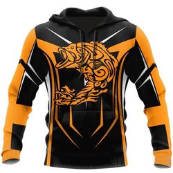 bass fishing maori stainless steel fishing hook orange hoodie 3d, personal all over print hoodie unisex