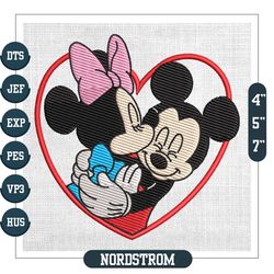 mickey and minnie mouse valentine kiss heart embroidery