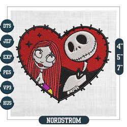 jack and sally couple valentine heart design embroidery