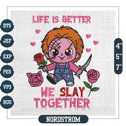 life is better he slay together chucky doll embroidery