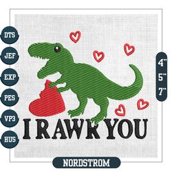 i rawr you dinosaur rex love valentine embroidery