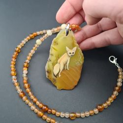 desert fox fenech leather necklace hand painted jewelry miniature painting