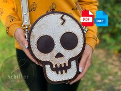 gothic skull crossbody bag - leather pattern - pdf download - dxf download