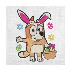 bingo heeler pink bunny easter day eggs embroidery