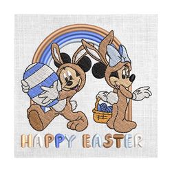 happy easter rainbow mickey minnie bunny eggs embroidery