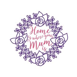 home is where your mum is floral wreath svg