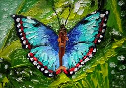 aceo bright butterfly miniature oil painting original art with an insect