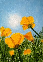 california poppies oil painting framed original art yellow flowers fine art home decor