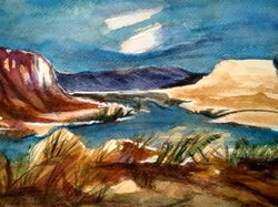 arizona evening landscape original watercolor painting abstract wall decor